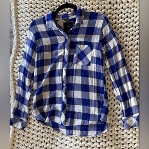 Rails Blue & White Checkered Button-Up Shirt | Long Sleeve | Size XS